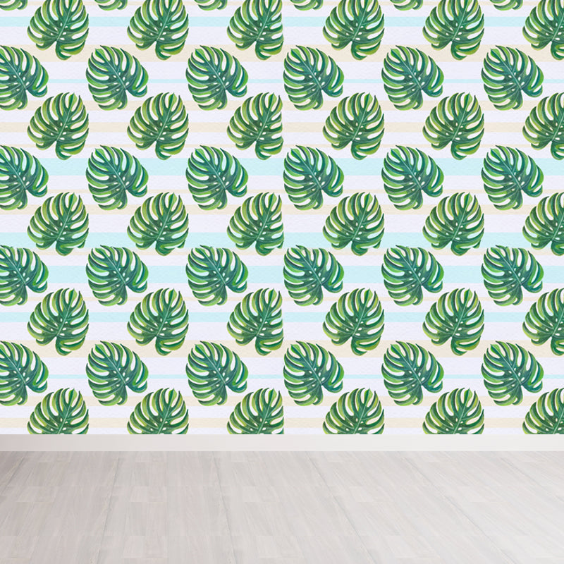 Stain-Proof Leaves Print Mural Tropical Non-Woven Wall Art, Custom Size Available Clearhalo 'Wall Decor' 'Wall Mural' 1864333