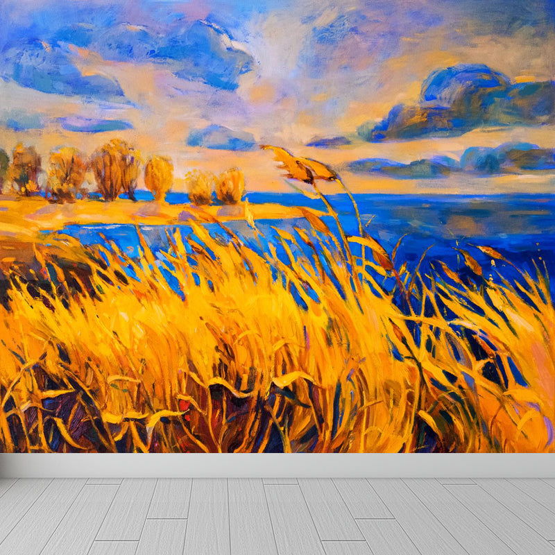 Magical Paint from Life Mural Wallpaper Pastel Color Classic Wall Covering for Bedroom Yellow Clearhalo 'Wall Decor' 'Wall Mural' 1864356