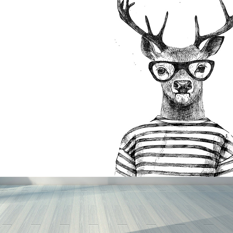 Nordic Animal Gentleman Mural Non-Woven Washable Pastel Wall Covering for Boys Room Clearhalo 'Wall Decor' 'Wall Mural' 1864362