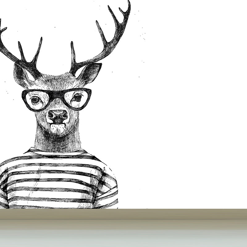 Nordic Animal Gentleman Mural Non-Woven Washable Pastel Wall Covering for Boys Room Clearhalo 'Wall Decor' 'Wall Mural' 1864363