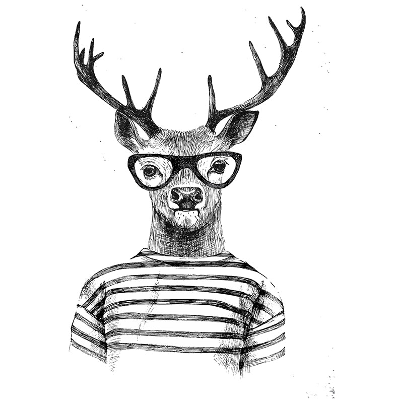 Nordic Animal Gentleman Mural Non-Woven Washable Pastel Wall Covering for Boys Room Clearhalo 'Wall Decor' 'Wall Mural' 1864364