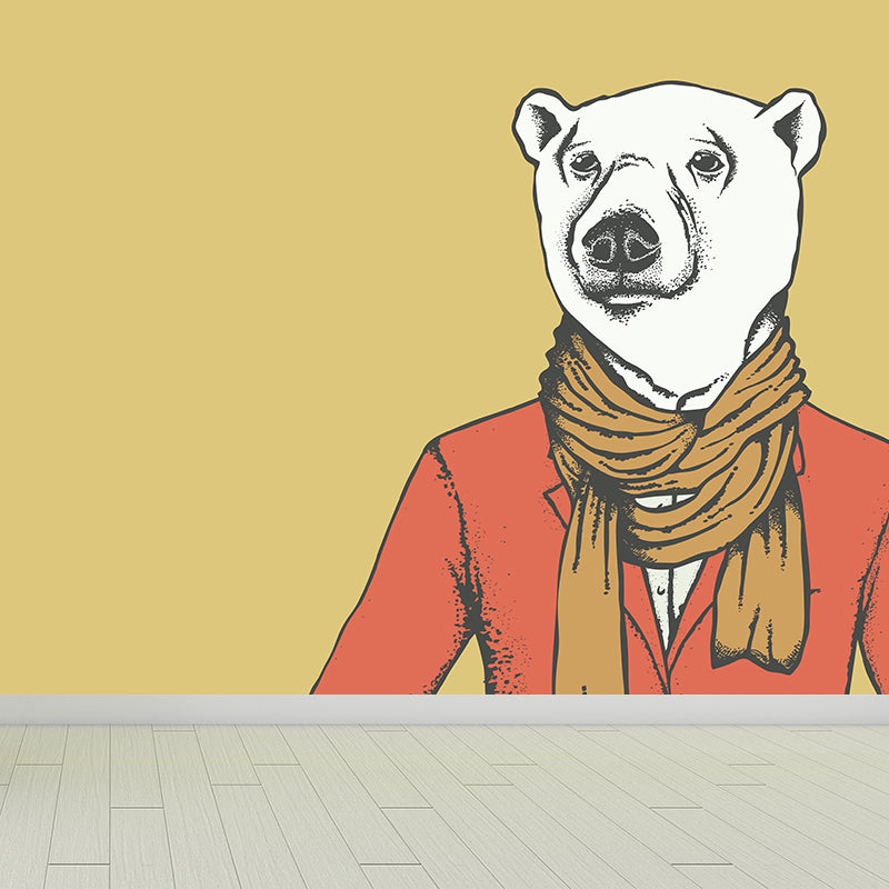 Nordic Animal Gentleman Mural Non-Woven Washable Pastel Wall Covering for Boys Room Clearhalo 'Wall Decor' 'Wall Mural' 1864367