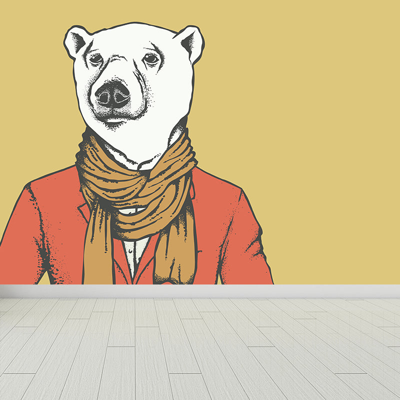 Nordic Animal Gentleman Mural Non-Woven Washable Pastel Wall Covering for Boys Room Clearhalo 'Wall Decor' 'Wall Mural' 1864368