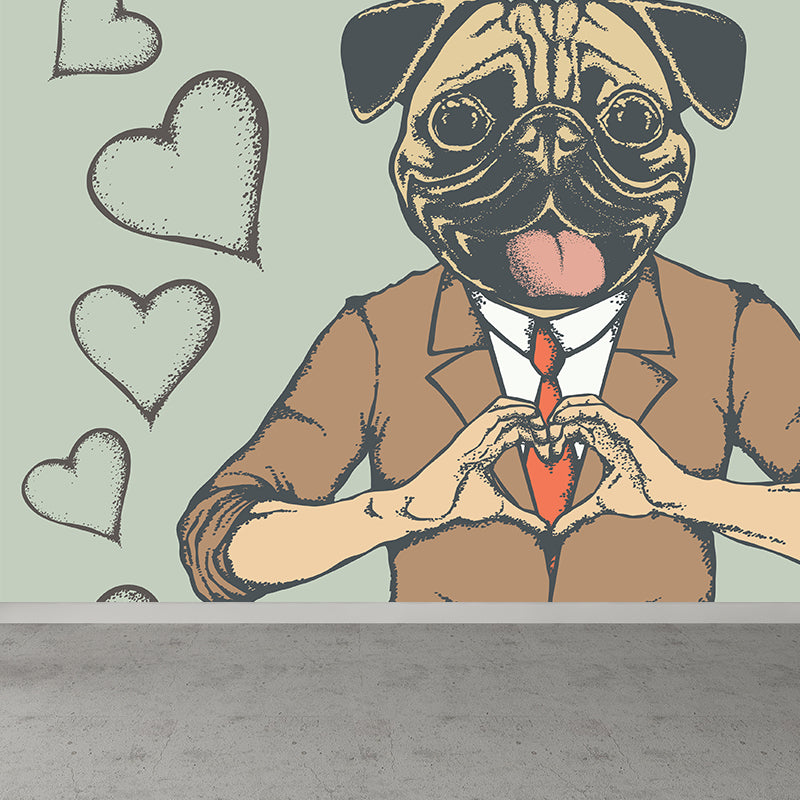 Nordic Animal Gentleman Mural Non-Woven Washable Pastel Wall Covering for Boys Room Clearhalo 'Wall Decor' 'Wall Mural' 1864372