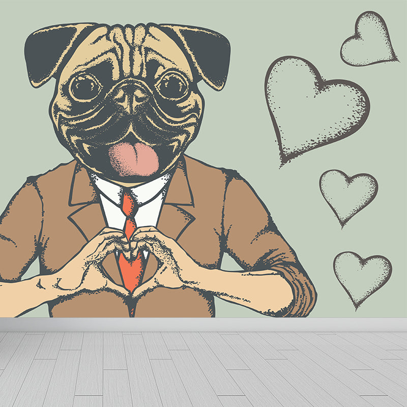 Nordic Animal Gentleman Mural Non-Woven Washable Pastel Wall Covering for Boys Room Clearhalo 'Wall Decor' 'Wall Mural' 1864373