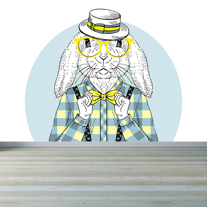 Nordic Animal Gentleman Mural Non-Woven Washable Pastel Wall Covering for Boys Room Light Blue Clearhalo 'Wall Decor' 'Wall Mural' 1864376