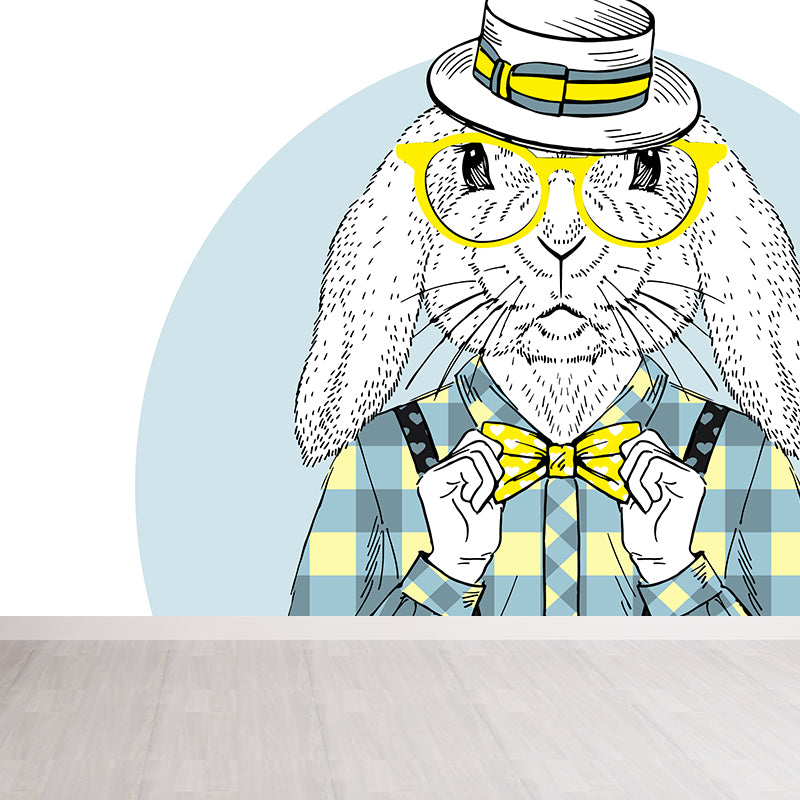 Nordic Animal Gentleman Mural Non-Woven Washable Pastel Wall Covering for Boys Room Clearhalo 'Wall Decor' 'Wall Mural' 1864377