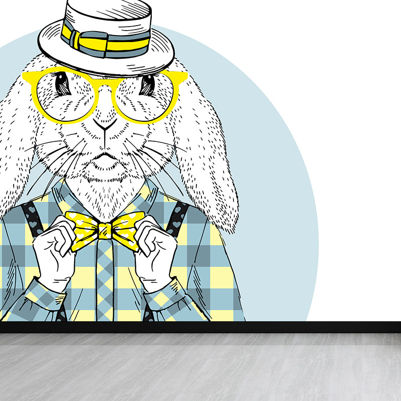 Nordic Animal Gentleman Mural Non-Woven Washable Pastel Wall Covering for Boys Room Clearhalo 'Wall Decor' 'Wall Mural' 1864378