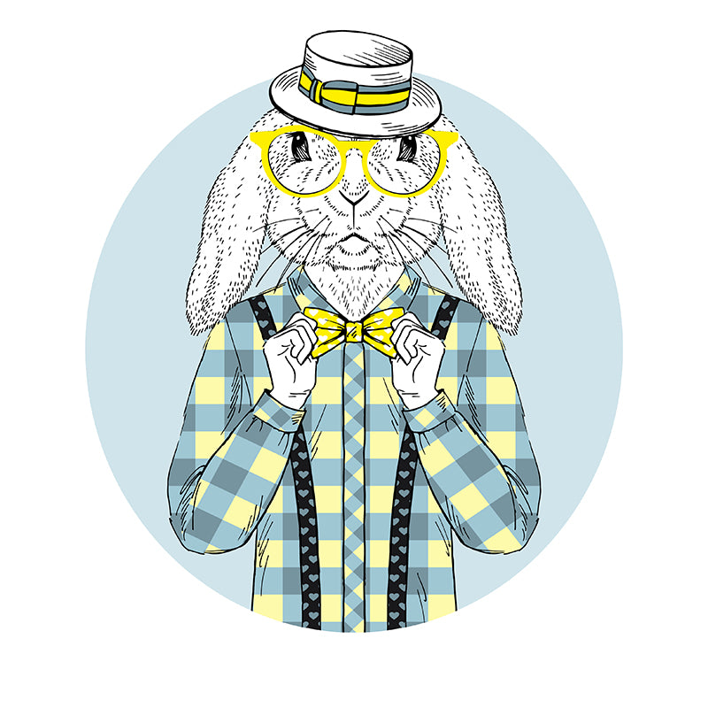 Nordic Animal Gentleman Mural Non-Woven Washable Pastel Wall Covering for Boys Room Clearhalo 'Wall Decor' 'Wall Mural' 1864379