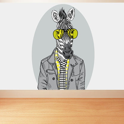 Nordic Animal Gentleman Mural Non-Woven Washable Pastel Wall Covering for Boys Room Grey Clearhalo 'Wall Decor' 'Wall Mural' 1864381