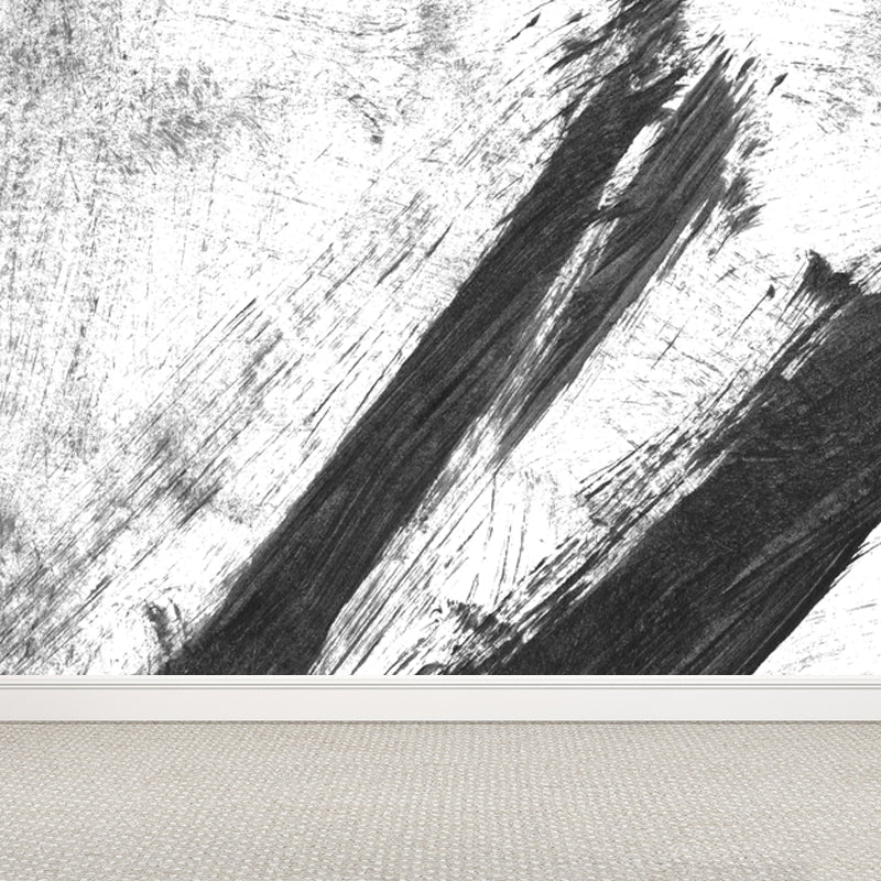 Non-Woven Decorative Wall Mural Modern Brush Stroke Pattern Wall Covering for Living Room Black Design 2 Clearhalo 'Wall Decor' 'Wall Mural' 1864416
