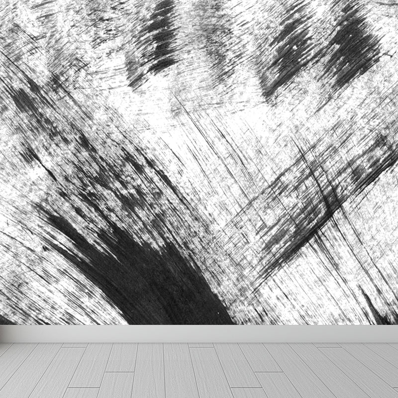 Non-Woven Decorative Wall Mural Modern Brush Stroke Pattern Wall Covering for Living Room Black Design 5 Clearhalo 'Wall Decor' 'Wall Mural' 1864431