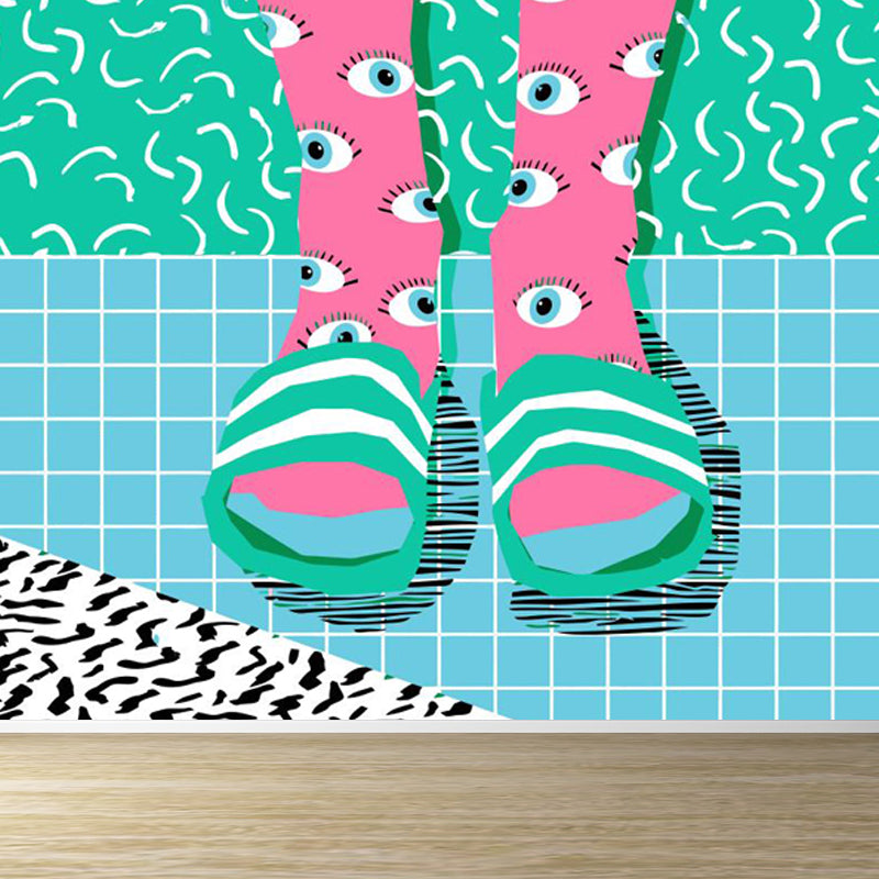 Full Size Illustration Modern Mural Wallpaper with Fashionable Shoes Graphic in Light Color Light Green Clearhalo 'Wall Decor' 'Wall Mural' 1864491