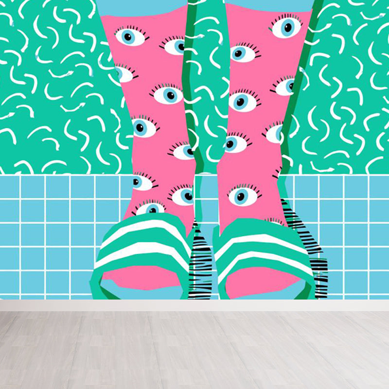 Full Size Illustration Modern Mural Wallpaper with Fashionable Shoes Graphic in Light Color Clearhalo 'Wall Decor' 'Wall Mural' 1864493