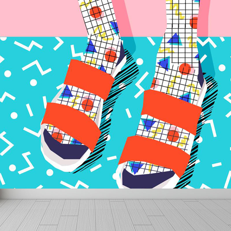 Full Size Illustration Modern Mural Wallpaper with Fashionable Shoes Graphic in Light Color Clearhalo 'Wall Decor' 'Wall Mural' 1864498