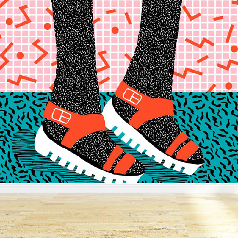 Full Size Illustration Modern Mural Wallpaper with Fashionable Shoes Graphic in Light Color Clearhalo 'Wall Decor' 'Wall Mural' 1864502