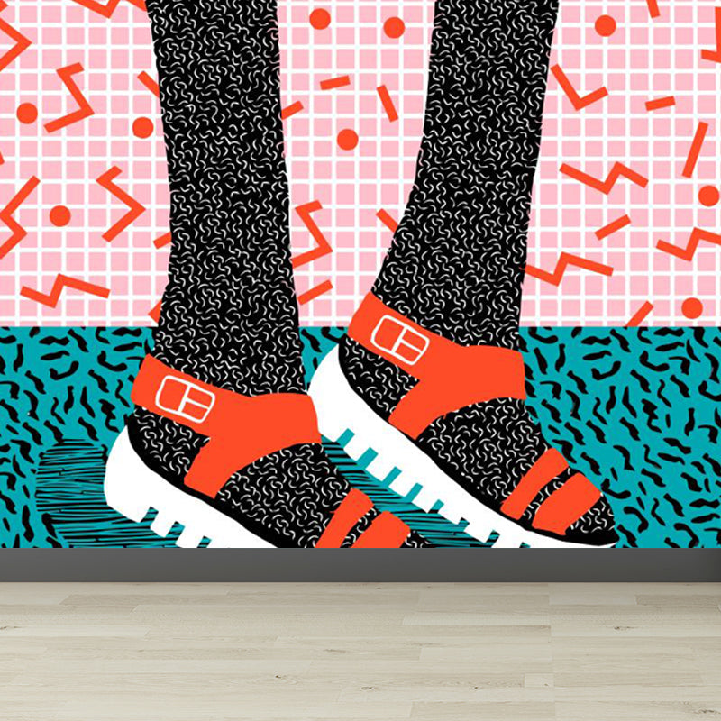 Full Size Illustration Modern Mural Wallpaper with Fashionable Shoes Graphic in Light Color Clearhalo 'Wall Decor' 'Wall Mural' 1864503