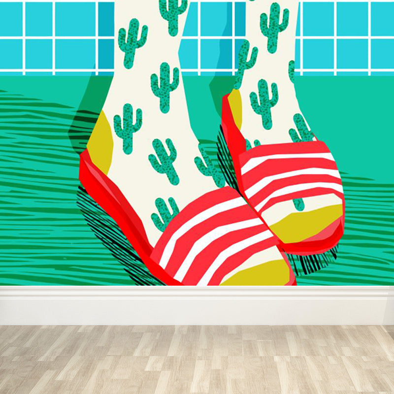 Full Size Illustration Modern Mural Wallpaper with Fashionable Shoes Graphic in Light Color Green Clearhalo 'Wall Decor' 'Wall Mural' 1864506