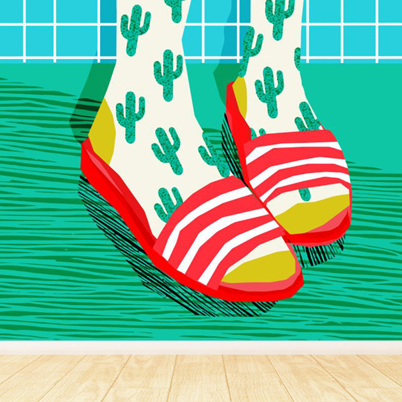 Full Size Illustration Modern Mural Wallpaper with Fashionable Shoes Graphic in Light Color Clearhalo 'Wall Decor' 'Wall Mural' 1864507