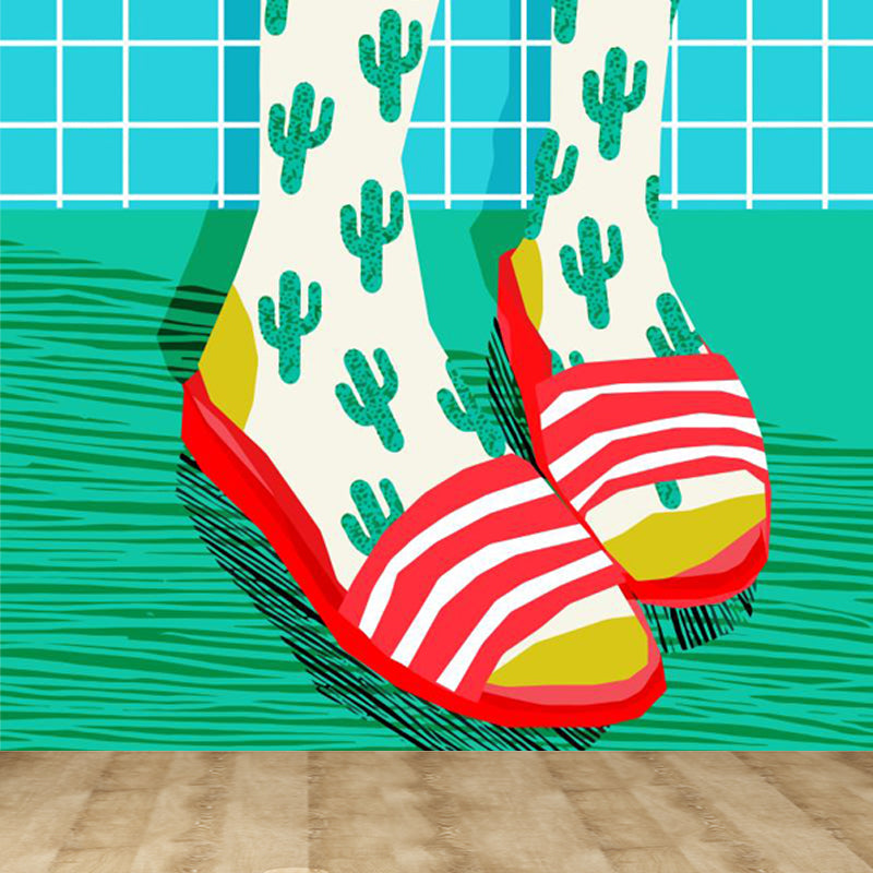 Full Size Illustration Modern Mural Wallpaper with Fashionable Shoes Graphic in Light Color Clearhalo 'Wall Decor' 'Wall Mural' 1864508