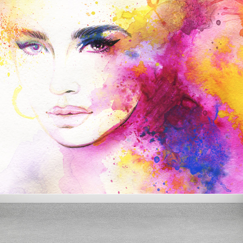 Fashion Maid Wall Mural for Dining Room Illustration Wall Covering, Custom Printed Purple Clearhalo 'Wall Decor' 'Wall Mural' 1864561