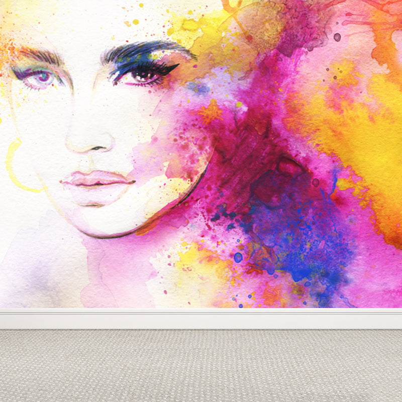 Fashion Maid Wall Mural for Dining Room Illustration Wall Covering, Custom Printed Clearhalo 'Wall Decor' 'Wall Mural' 1864563