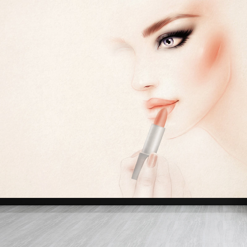 Fashion Maid Wall Mural for Dining Room Illustration Wall Covering, Custom Printed Beige Clearhalo 'Wall Decor' 'Wall Mural' 1864571