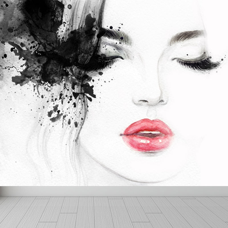 Fashion Maid Wall Mural for Dining Room Illustration Wall Covering, Custom Printed Clearhalo 'Wall Decor' 'Wall Mural' 1864577