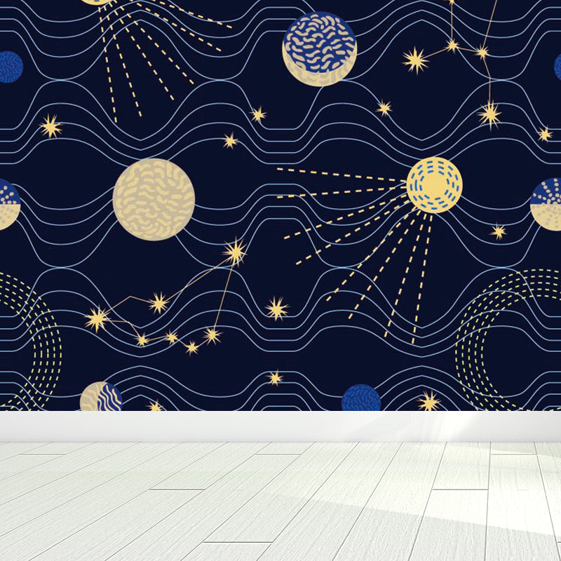 Light Color Outer Space Mural Decal Stain-Proof Contemporary Interior Room Wall Decor Dark Blue Clearhalo 'Wall Decor' 'Wall Mural' 1864601