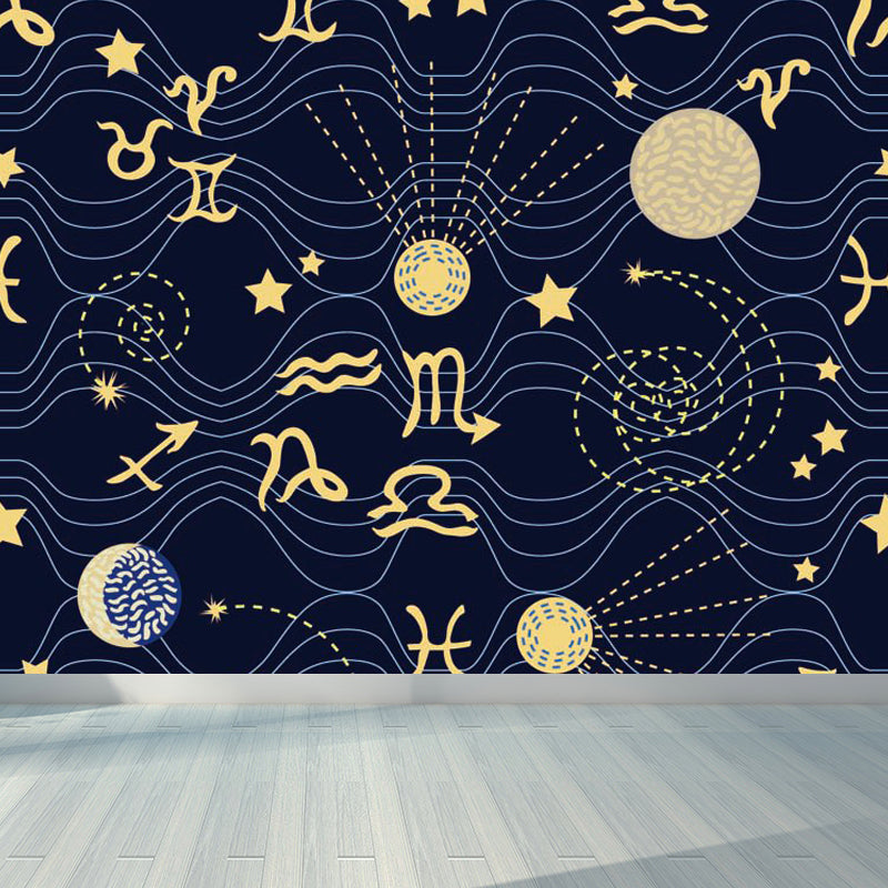 Light Color Outer Space Mural Decal Stain-Proof Contemporary Interior Room Wall Decor Yellow Clearhalo 'Wall Decor' 'Wall Mural' 1864606