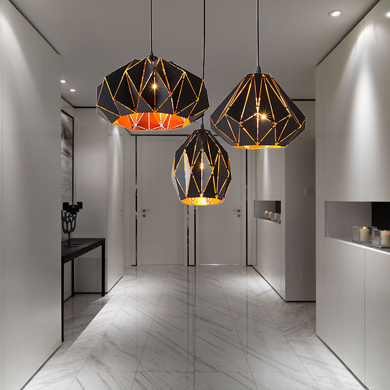 Origami Style Pendant Light 1 Light Metallic Ceiling Hanging Lamp in Black for Cafe Restaurant Clearhalo 'Ceiling Lights' 'Modern Pendants' 'Modern' 'Pendant Lights' 'Pendants' Lighting' 186472