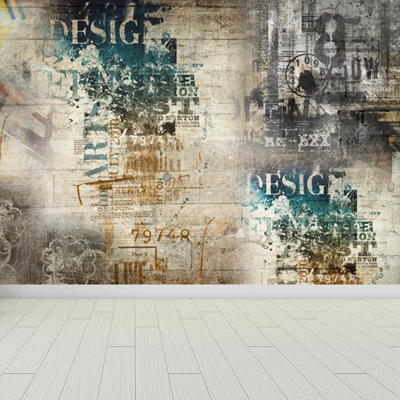 Cool Graffiti Mural Wallpaper Boys Bedroom Faux Metal Wall Covering, Made to Measure Clearhalo 'Wall Decor' 'Wall Mural' 1864838