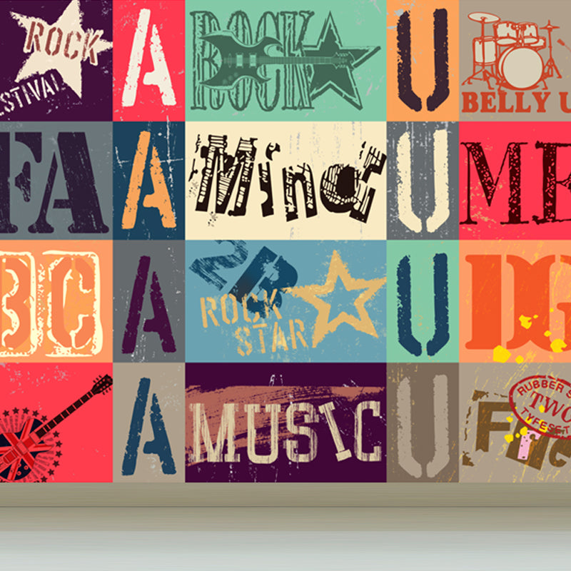 Cool Graffiti Mural Wallpaper Boys Bedroom Faux Metal Wall Covering, Made to Measure Orange Clearhalo 'Wall Decor' 'Wall Mural' 1864841