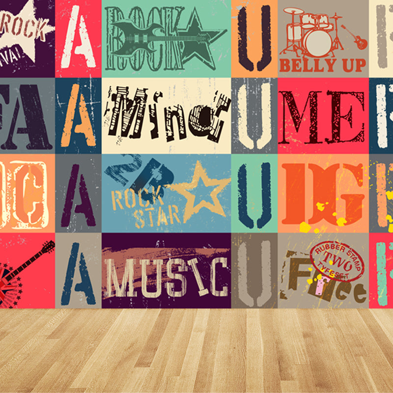 Cool Graffiti Mural Wallpaper Boys Bedroom Faux Metal Wall Covering, Made to Measure Clearhalo 'Wall Decor' 'Wall Mural' 1864843