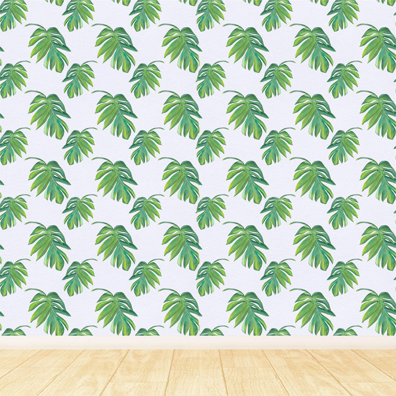 Tropical Leaves Pattern Wall Mural Non-Woven Textured Stain-Proof Soft Color Wall Art for Bedroom Dark Green Clearhalo 'Wall Decor' 'Wall Mural' 1864866