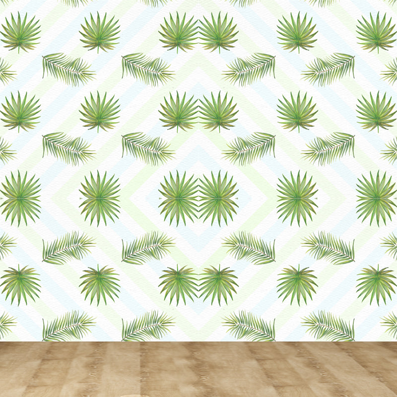 Tropical Leaves Pattern Wall Mural Non-Woven Textured Stain-Proof Soft Color Wall Art for Bedroom Light Green Clearhalo 'Wall Decor' 'Wall Mural' 1864871