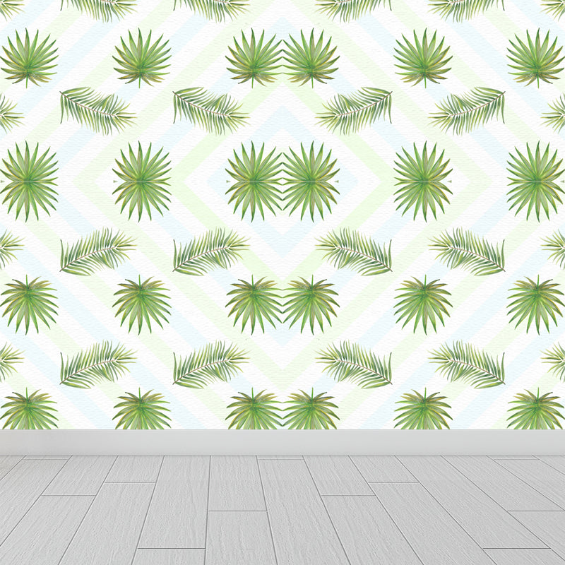 Tropical Leaves Pattern Wall Mural Non-Woven Textured Stain-Proof Soft Color Wall Art for Bedroom Clearhalo 'Wall Decor' 'Wall Mural' 1864872
