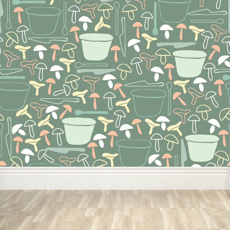 Kids Camping Patterned Mural Decal Soft Color Waterproofing Wall Art for Bedroom Green Clearhalo 'Wall Decor' 'Wall Mural' 1864896