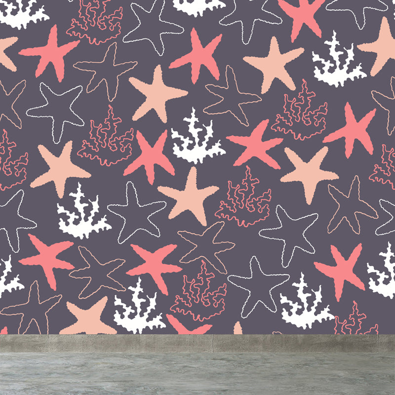 Kids Camping Patterned Mural Decal Soft Color Waterproofing Wall Art for Bedroom Purple Clearhalo 'Wall Decor' 'Wall Mural' 1864906