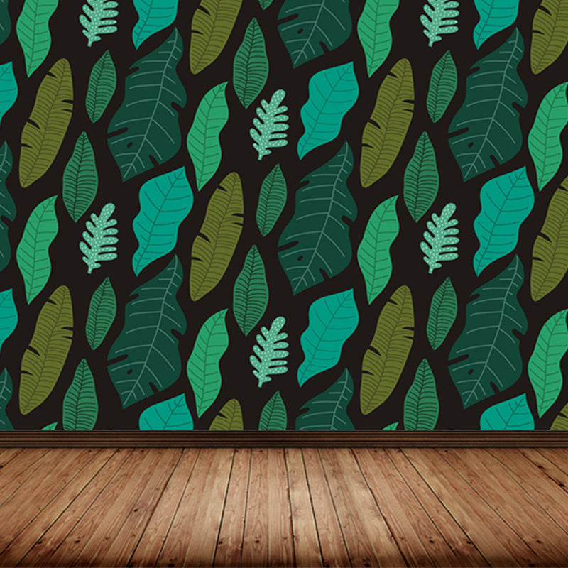Leaves Print Mural Decals Tropical Non-Woven Textured Wall Covering in Pastel Color Dark Green Clearhalo 'Wall Decor' 'Wall Mural' 1864936