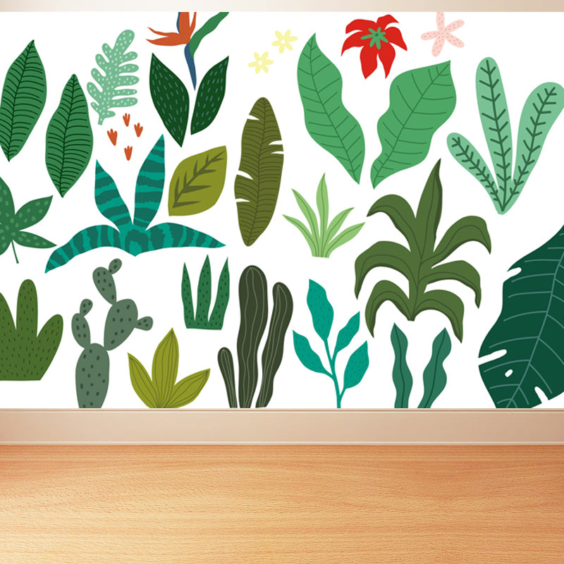 Leaves Print Mural Decals Tropical Non-Woven Textured Wall Covering in Pastel Color Clearhalo 'Wall Decor' 'Wall Mural' 1864942