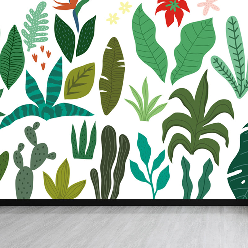 Leaves Print Mural Decals Tropical Non-Woven Textured Wall Covering in Pastel Color Clearhalo 'Wall Decor' 'Wall Mural' 1864943