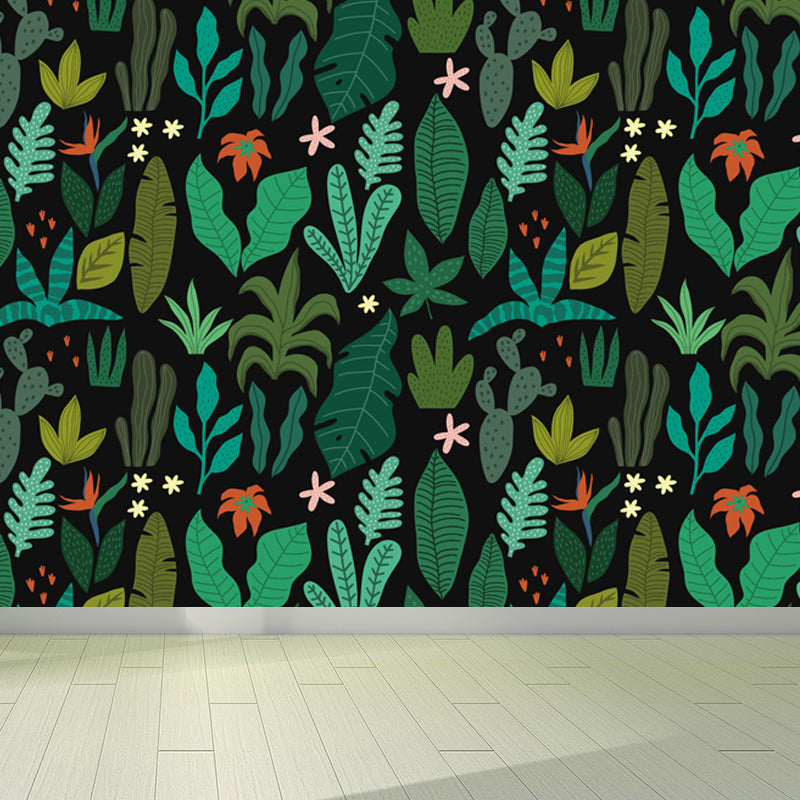 Leaves Print Mural Decals Tropical Non-Woven Textured Wall Covering in Pastel Color Clearhalo 'Wall Decor' 'Wall Mural' 1864952