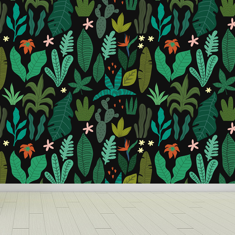 Leaves Print Mural Decals Tropical Non-Woven Textured Wall Covering in Pastel Color Clearhalo 'Wall Decor' 'Wall Mural' 1864953