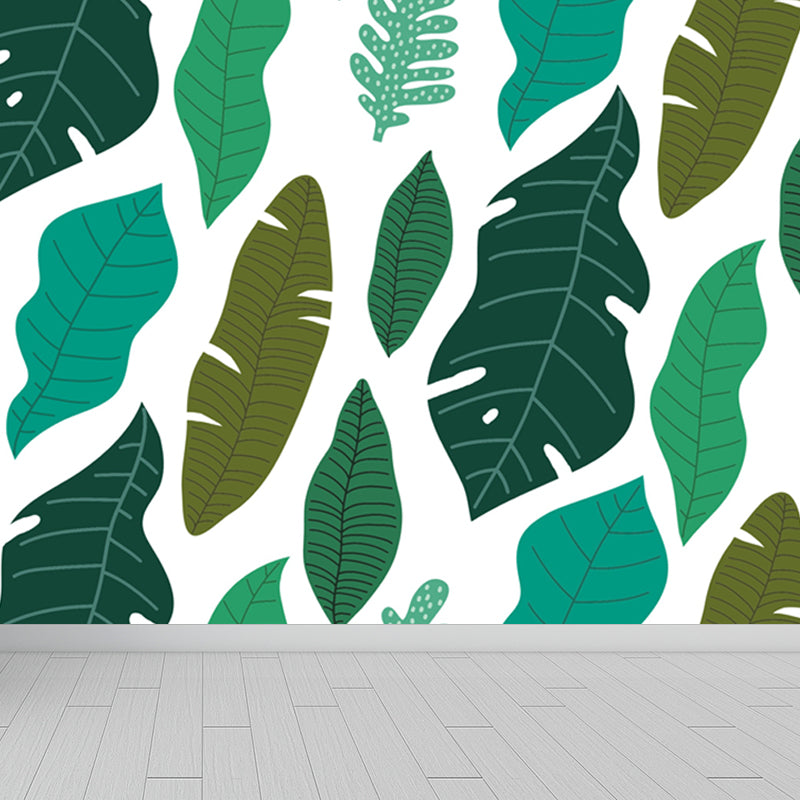 Leaves Print Mural Decals Tropical Non-Woven Textured Wall Covering in Pastel Color Clearhalo 'Wall Decor' 'Wall Mural' 1864957