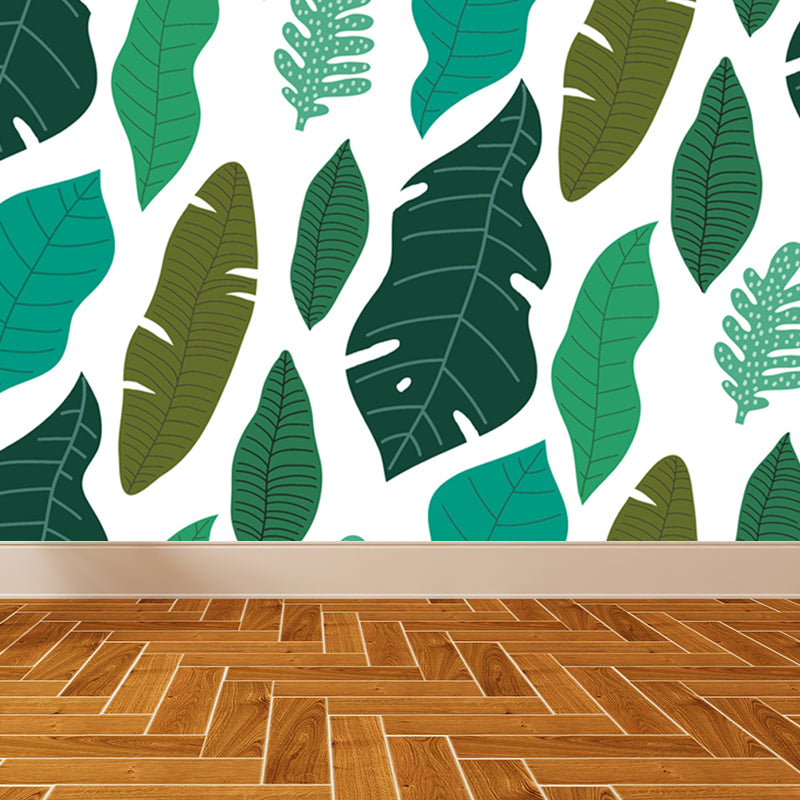 Leaves Print Mural Decals Tropical Non-Woven Textured Wall Covering in Pastel Color Clearhalo 'Wall Decor' 'Wall Mural' 1864958