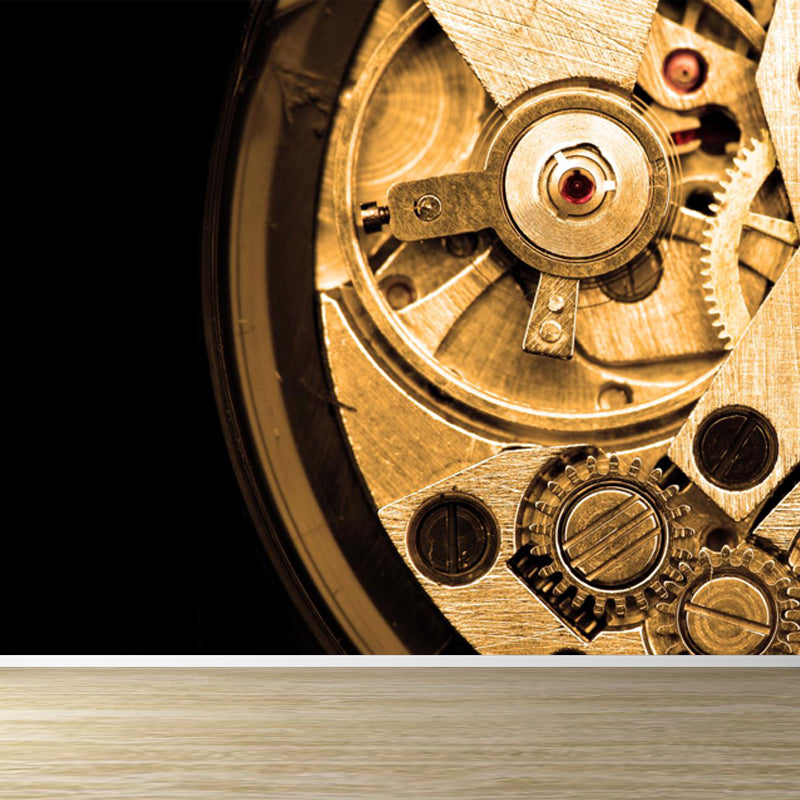 Metal Gear Mural Wallpaper Dark Color Contemporary Wall Covering for Boys Bedroom Brown Clearhalo 'Wall Decor' 'Wall Mural' 1864961