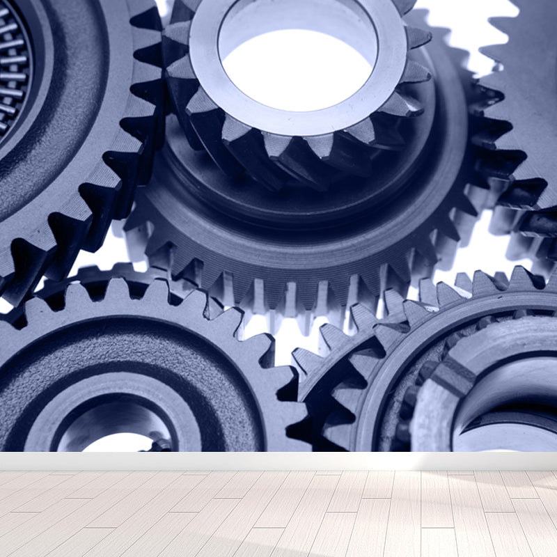 Metal Gear Mural Wallpaper Dark Color Contemporary Wall Covering for Boys Bedroom Clearhalo 'Wall Decor' 'Wall Mural' 1864973