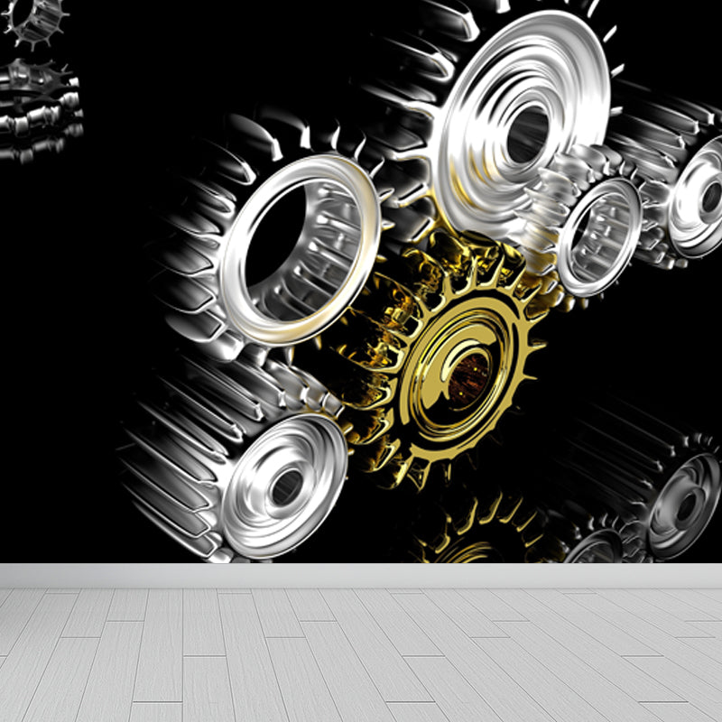 Metal Gear Mural Wallpaper Dark Color Contemporary Wall Covering for Boys Bedroom Clearhalo 'Wall Decor' 'Wall Mural' 1864978