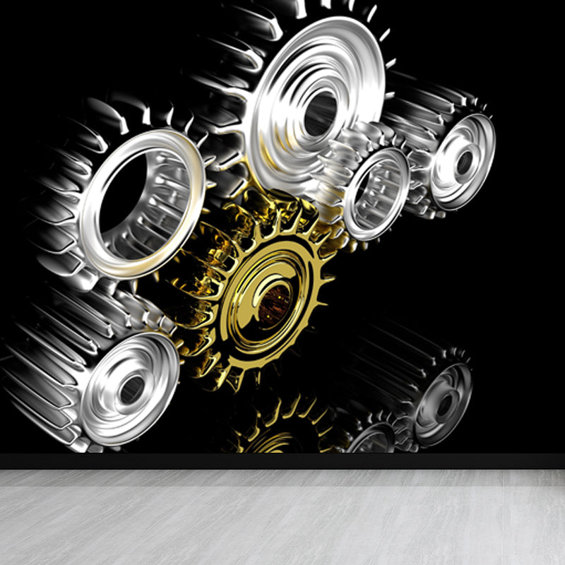 Metal Gear Mural Wallpaper Dark Color Contemporary Wall Covering for Boys Bedroom Clearhalo 'Wall Decor' 'Wall Mural' 1864979